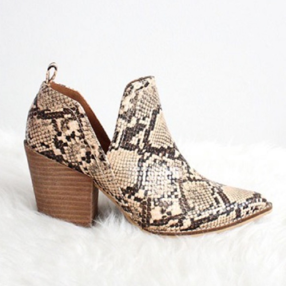 Ankle side slit cutout booties- brown snake print